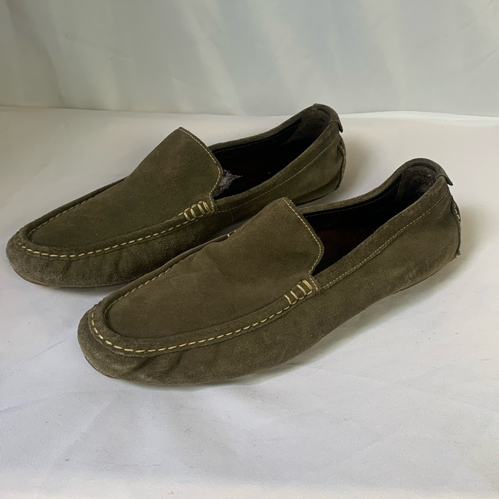 Cole Haan Sz 11.5M Green Suede Slip On Loafers Olive Green nice condition